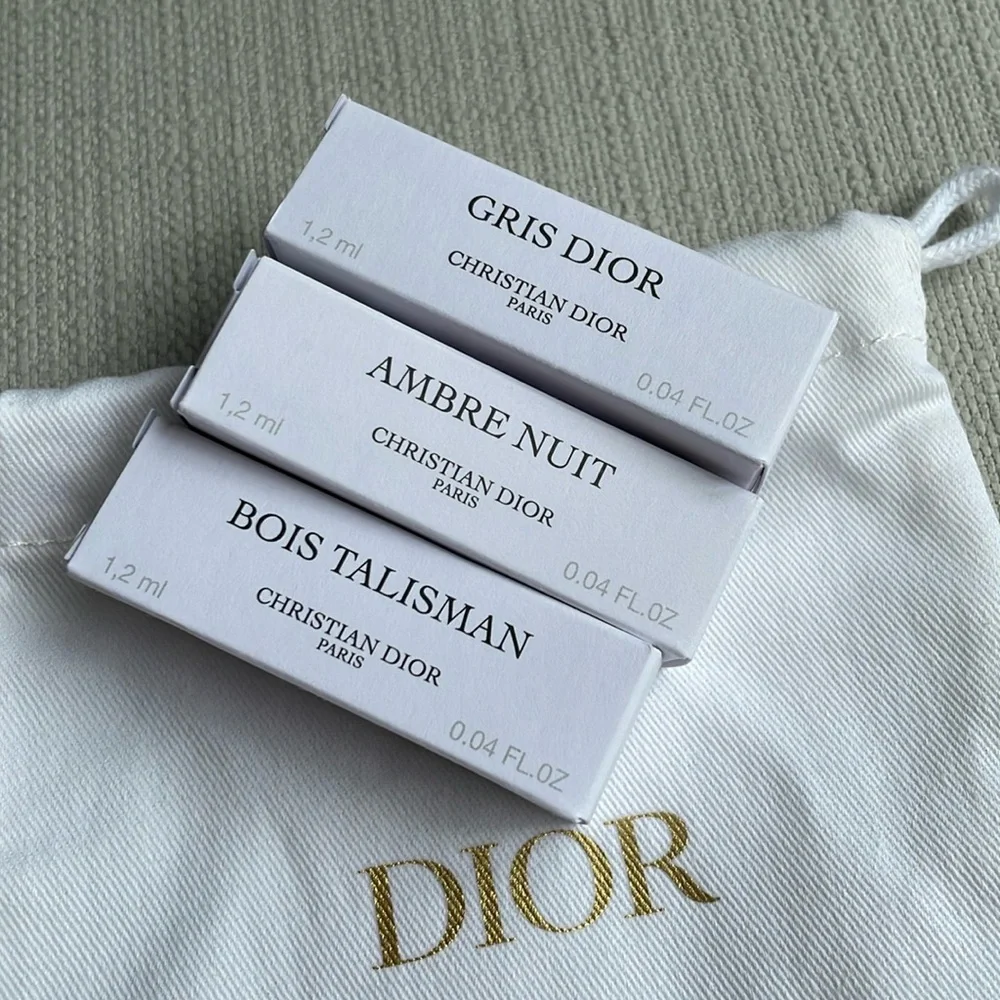 Dior prive luxury fragrance sampler with drawstring pouch